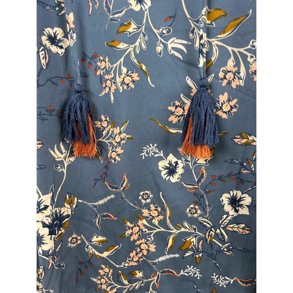 Est. 1946 Blouse Womens XL Blue Floral Mixed Print Tassel Tie Dye Balloon Sleeve - Picture 5 of 9